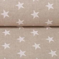 Weiße Sternchen Auf Natur Leinenoptik Canvas Meterware Emilio - Swafing Dekostoff - Sternchenstoff