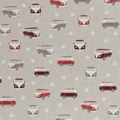Rote VW-Bullis Camper & Surfer - Leinenoptik Canvas Meterware Emilio - Swafing Dekostoff - Original Volkaswagen Lizenzstoff