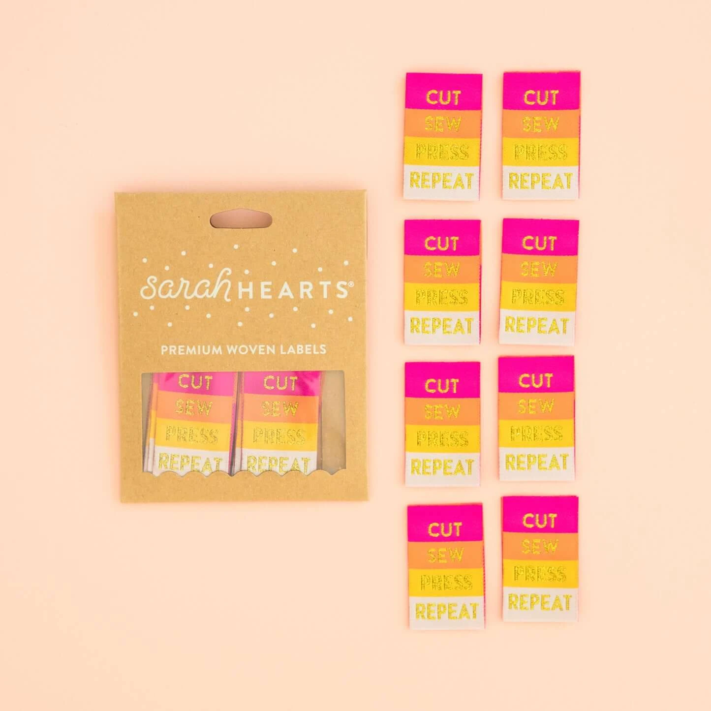 Labels CUT - SEW - PRESS - REPEAT - Sarah Hearts Webetiketten - Premium Woven Labels - Tied With A Ribbon Limited Edition 1 Labels CUT - SEW - PRESS - REPEAT - Sarah Hearts Webetiketten - Premium Woven Labels - Tied With A Ribbon Limited Edition