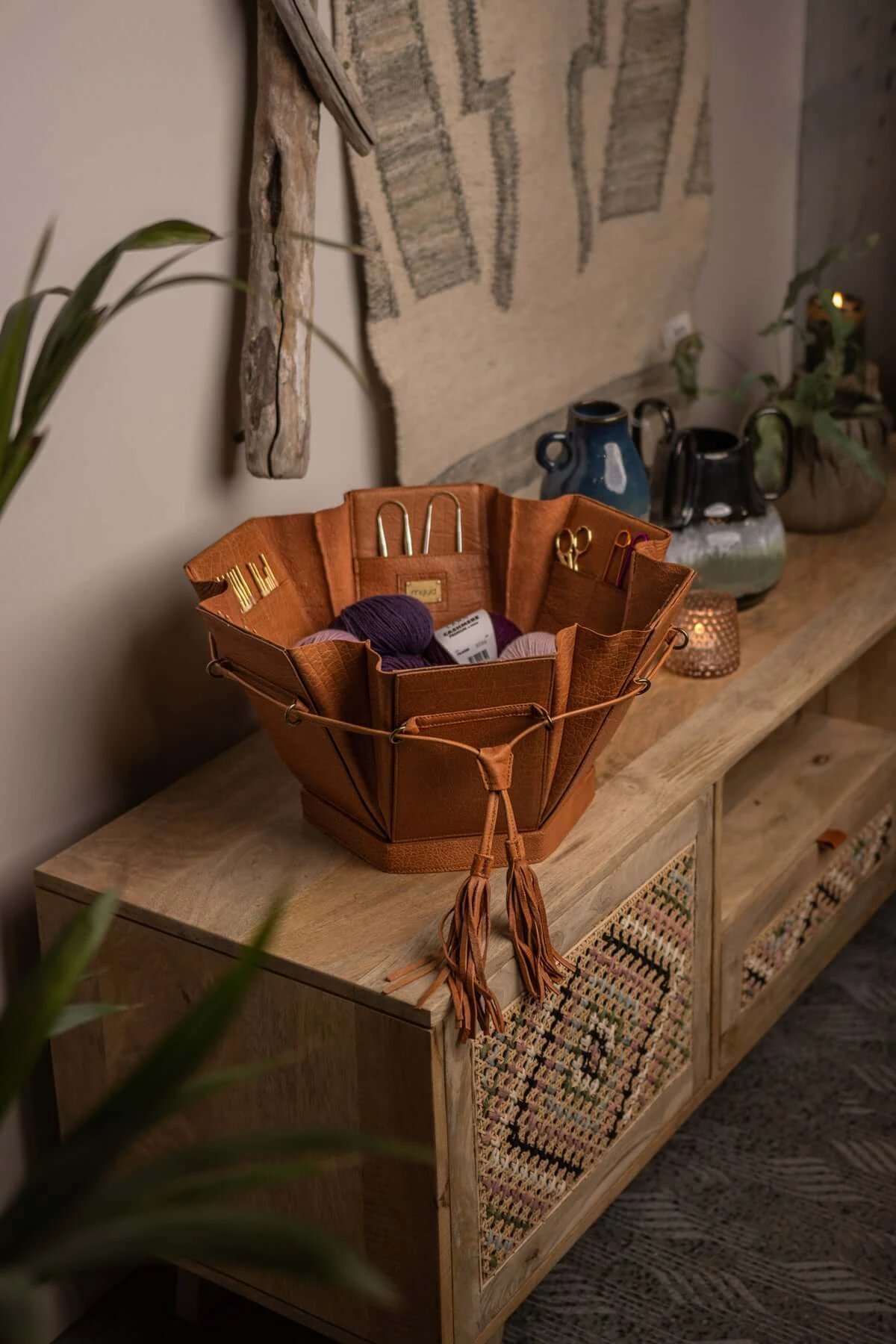 Evita XL - Muud Living - Stricktasche / Wollkorb - Whiskey-Braun 1 Evita XL - Muud Living - Stricktasche / Wollkorb - Whiskey-Braun