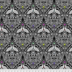 Ink Tall Tails Pfauenstoff - Linework Tula Pink Designerstoff - Schwarz-Weiße FreeSpirit Patchworkstoffe - Tiermotivstoff - - OOP - Out Of Print!