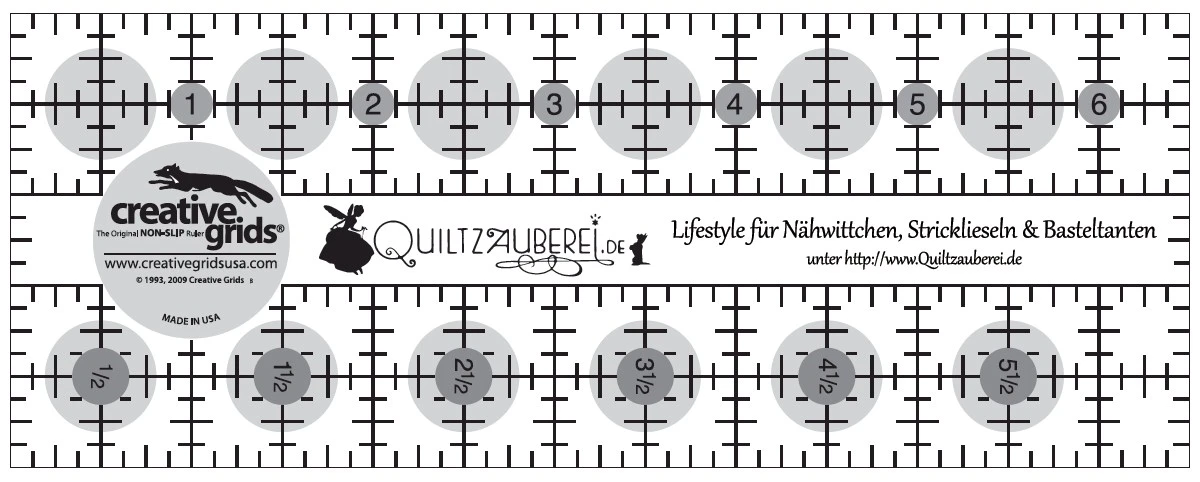 Quiltzauberei.de Inch-Lineal Für Nähwittchen, Stricklieseln & Basteltanten - 2 1/2 X 6 1/2 Inches - Original Creative Grids Fritz Edition 1 Quiltzauberei.de Inch-Lineal Für Nähwittchen, Stricklieseln & Basteltanten - 2 1/2 X 6 1/2 Inches - Original Creative Grids Fritz Edition