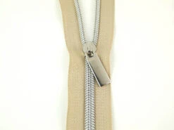 Silber & Creme Endlosreißverschluss & Zupfer - Silver Nickel / Beige Zipper Mit Metallzähnen - Sallie Tomato