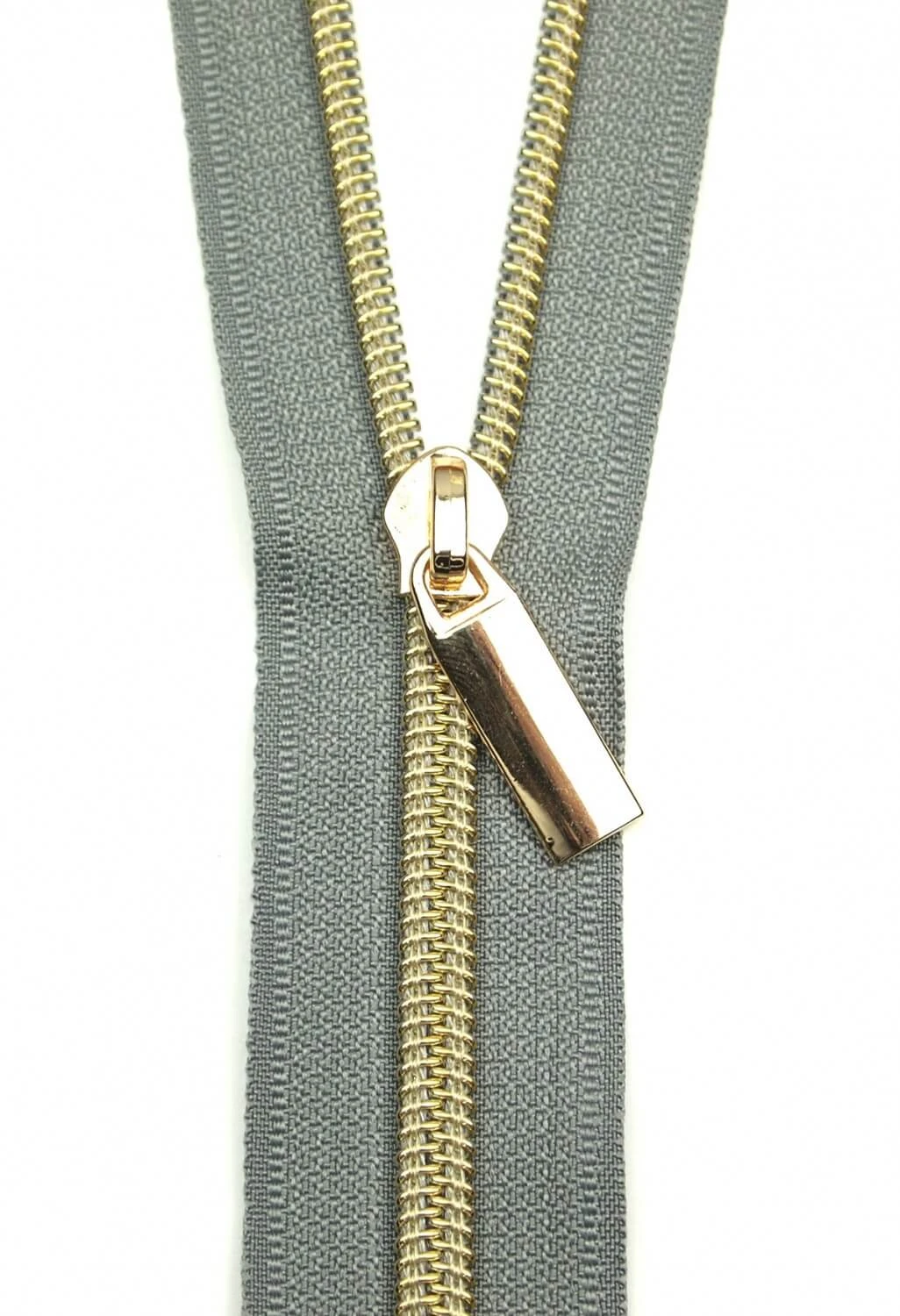 Gold & Grau Endlosreißverschluss & Zupfer - Gold / Grey Zipper Mit Metallzähnen - Sallie Tomato 1 Gold & Grau Endlosreißverschluss & Zupfer - Gold / Grey Zipper Mit Metallzähnen - Sallie Tomato